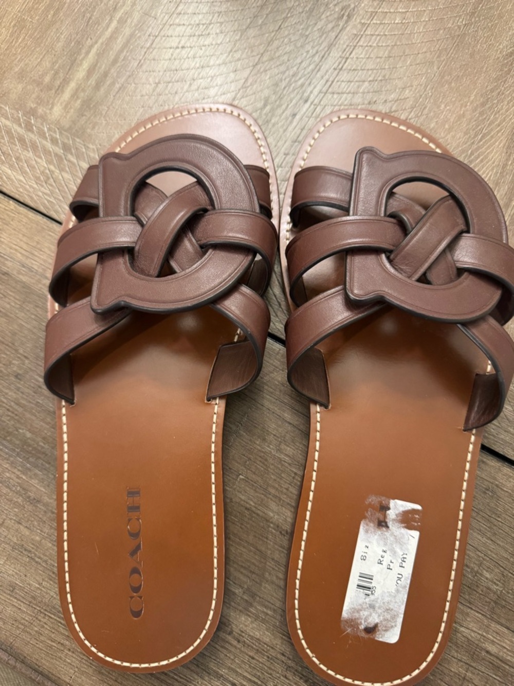 COACH Brown Leather Knot Slide Sandals